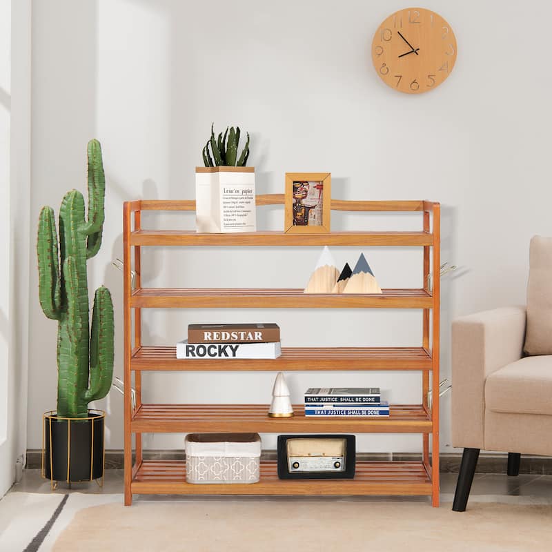 Costway 5-Tier Wood Shoe Rack Freestanding Large Shoe Storage