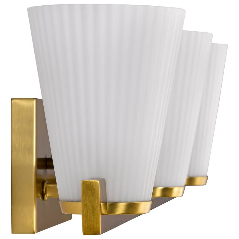 Royale 3 Light Vanity Burnished Brass Finish Ribbed White Glass - Burnished Brass