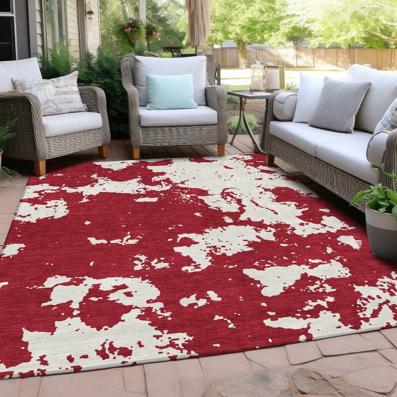 Machine Washable Indoor/ Outdoor Chantille Abstract Rug - Red - 8' x 10'