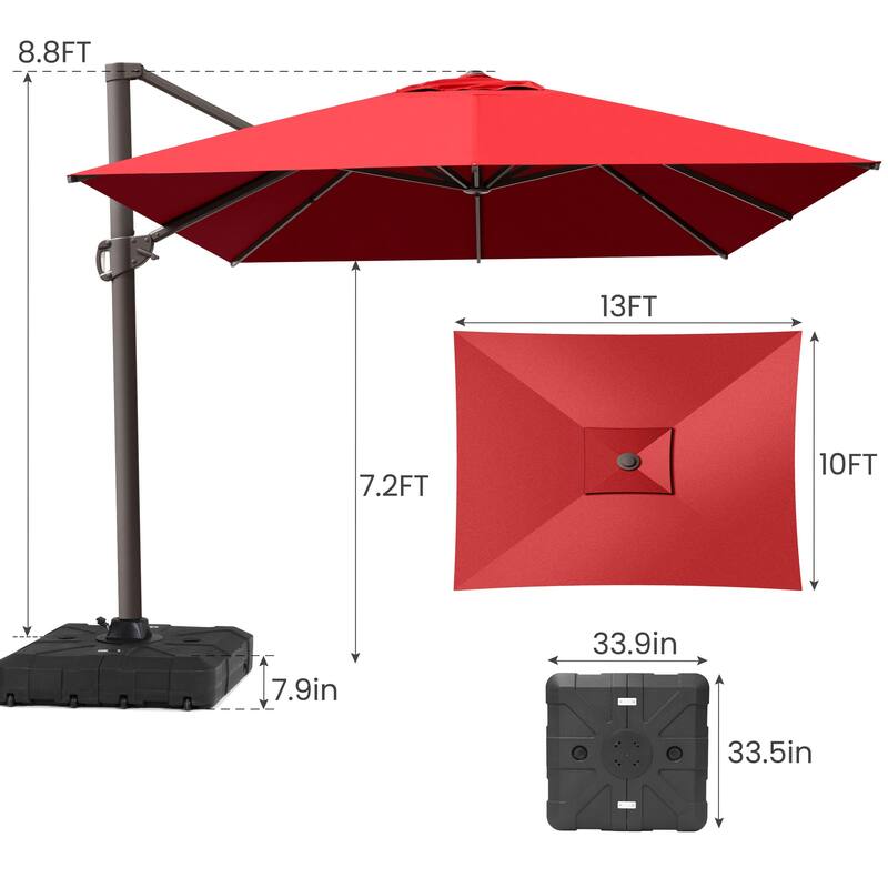 Outdoor 10 x 13 FT Shade Canopy Patio Cantilever Offset Umbrella with Base