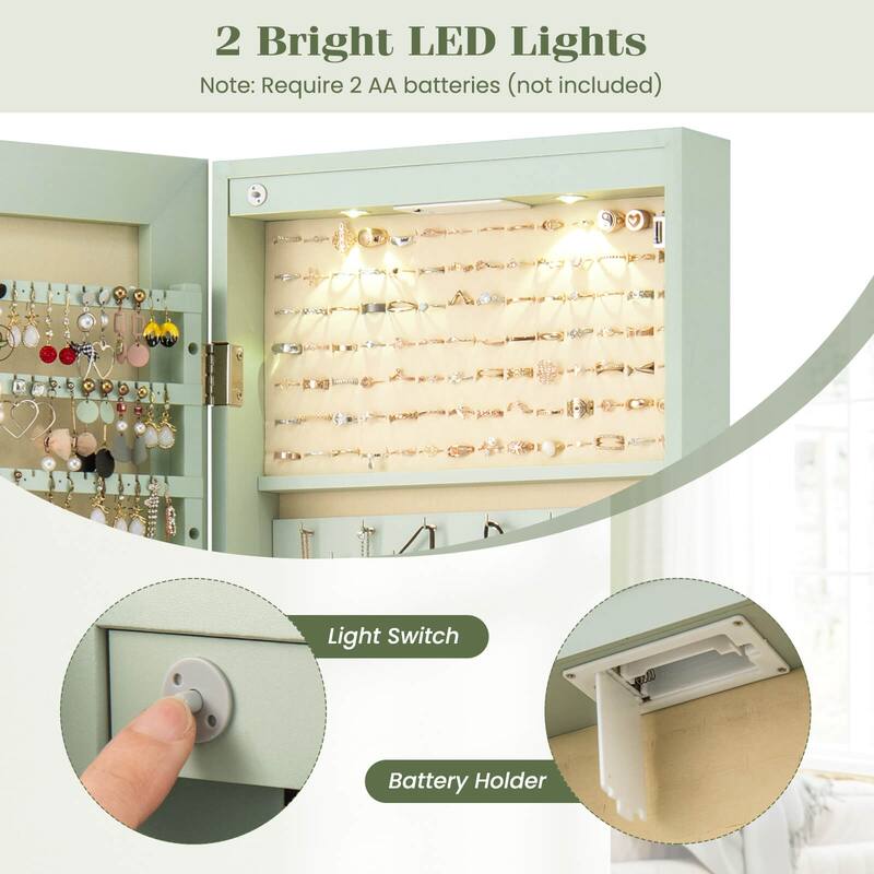 Costway Mirrored Wall & Door Mounted Jewelry Cabinet Storage Organizer - See Details