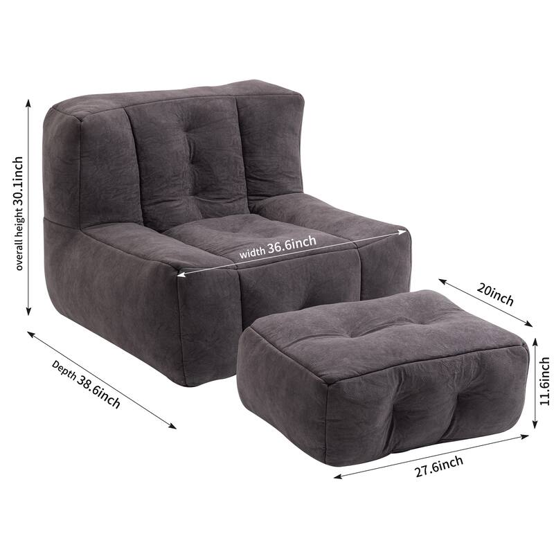 Fluffy Bean Bag Chair Lazy Bean Bag Sofa Chair for Adults and Children, Lounge Chairs with Memory Foam and Ottoman, Black