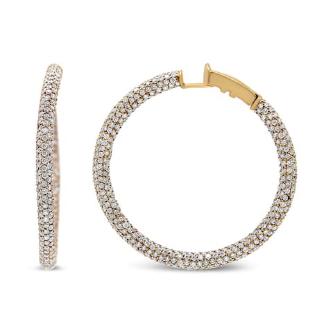 18K Rose Gold 6.90 Cttw Pave Set Diamond Inside Out Eternity Hoop Earrings (F-G Color, VS1-VS2 Clarity)