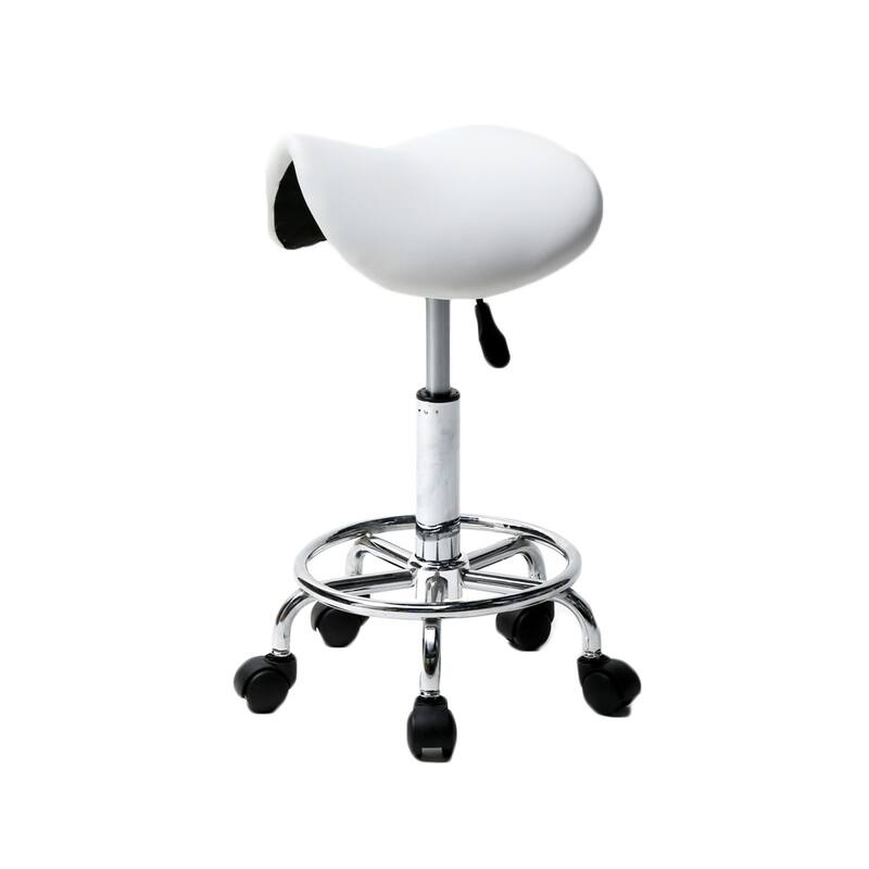 25"Saddle Stool Ha Ha Feet Rotation Bar Stool Black/White - White