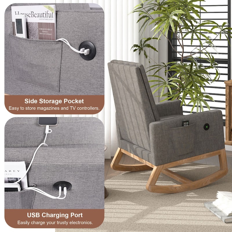 Adjustable Rocking Chair, Nursery Glider Chair with Adjustable High Back and Foot Rest