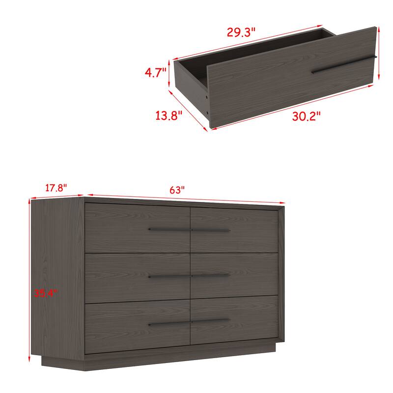 6 - Drawer Brown Wood Dresser: Large - Capacity Storage, Modern Minimalist Design Storage Cabinet Chest