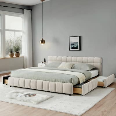 California King size Upholstered Bed ,comfortable upholstered bed frame, Chenille fabric, with headboard and solid bed frame