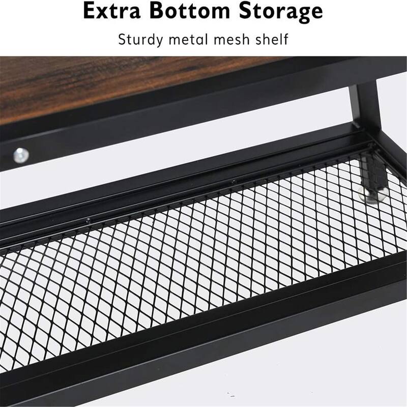 Industrial End Side Bed Table with Storage Shelf for Living Room