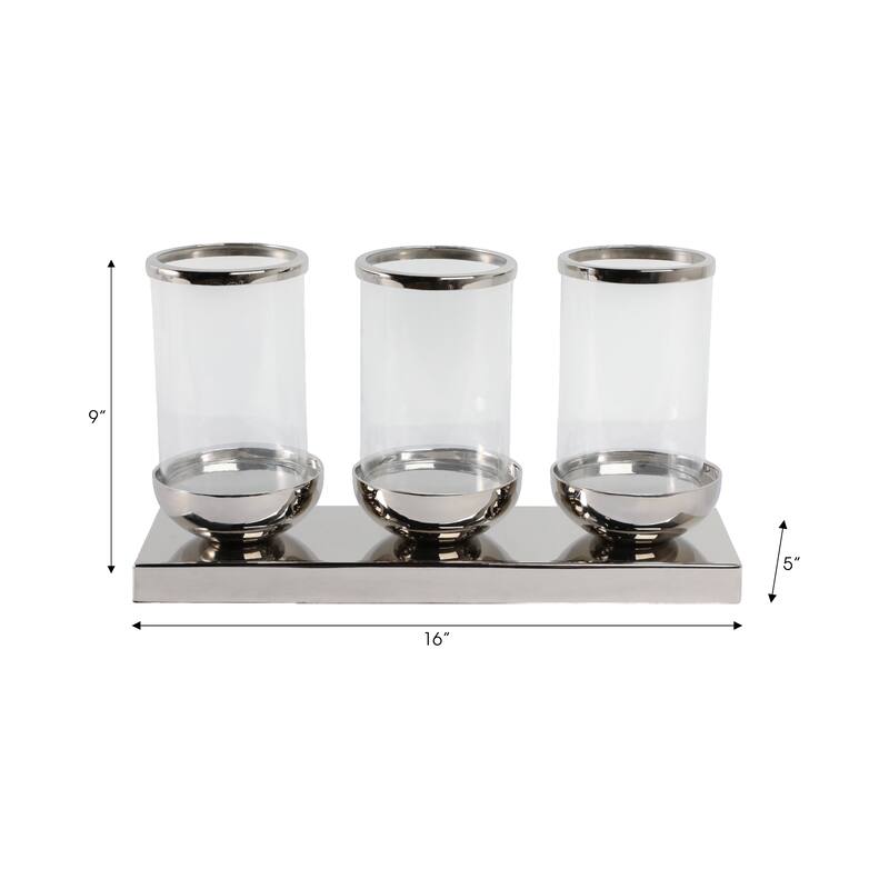 Candle Holder - Silver Metal 3-Candle Centerpiece, 16" - 16.0"