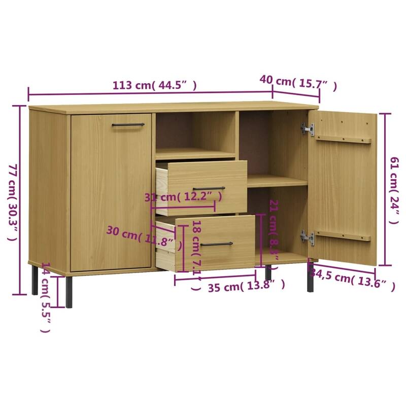 vidaXL Sideboard Buffet Cabinet with Metal Legs for Kitchen Solid Wood OSLO - 44.5" x 15.7" x 30.3"