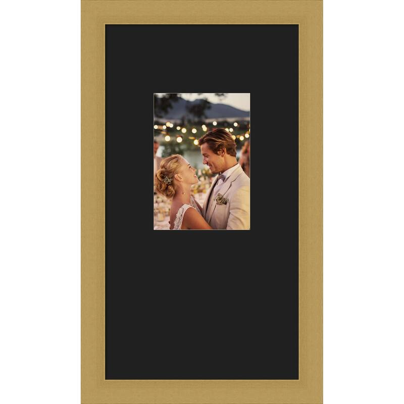 Grace Brushed Gold Narrow Framed Picture Frame, Photo Frame - 10x18 Matted Black 5x7 - Grace Brushed Gold Narrow