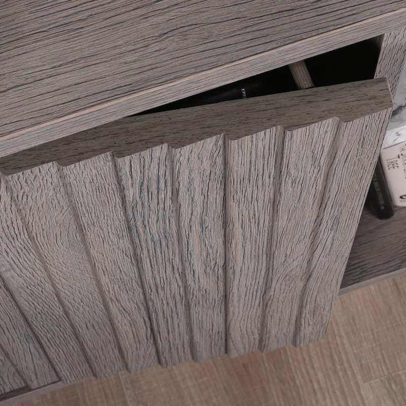 Contemporary Gray Nightstand with Adjustable Shelf & Marble Accents