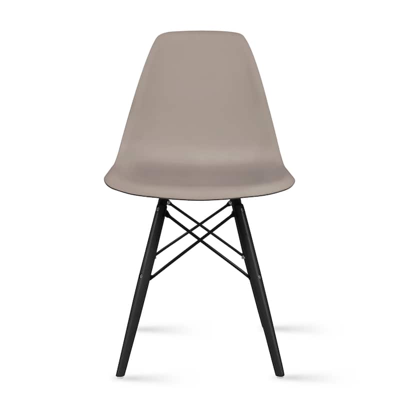 Designer Plastic Eiffel Chair Natural Wood Legs Retro Dining Armless With Back Desk Accent Living Room Side Dowel DSW - Grey