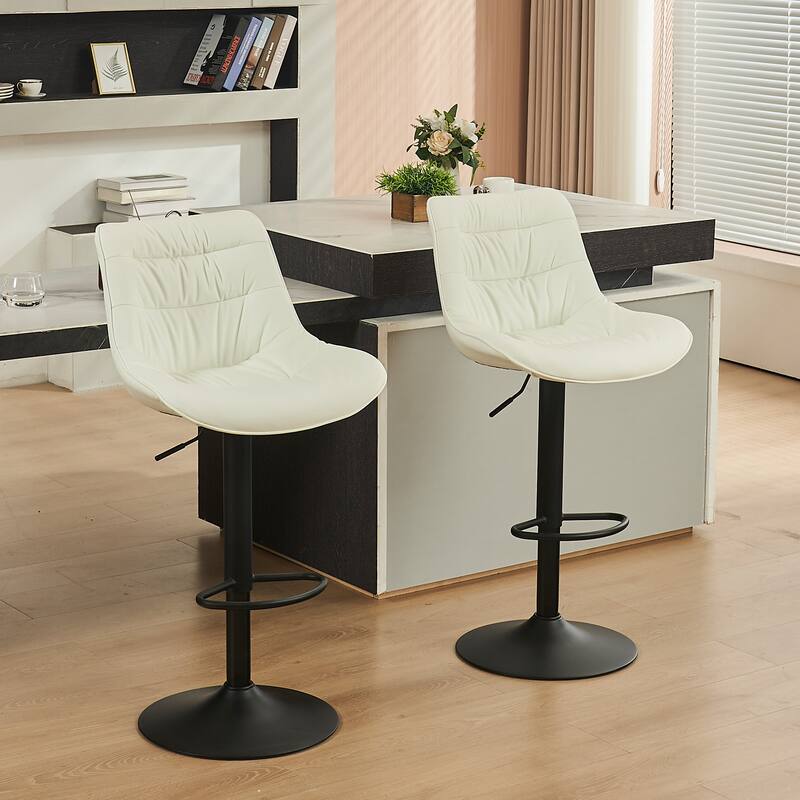 Adjustable Bar Stools Set of 2 Faux Leather Swivel Bar Chairs