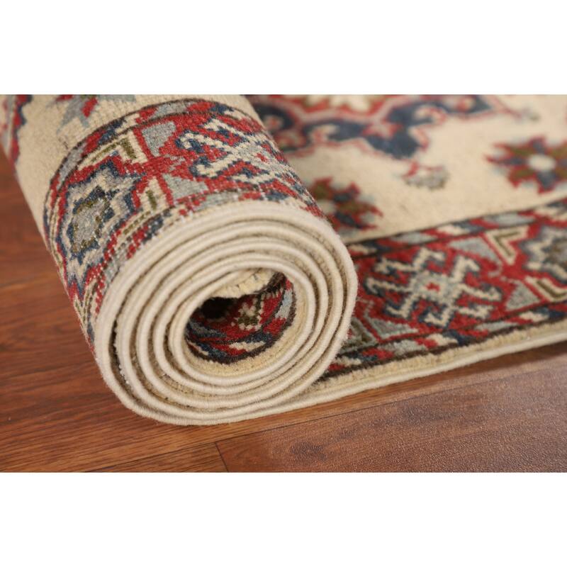 Geometric Kazak Oriental Runner Rug Hand-Knotted Hallway Wool Carpet - 2'0" x 5'10"
