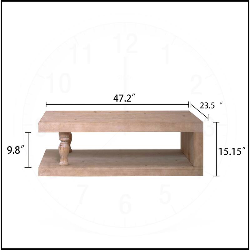 47" Rustic Solid Wood Coffee Table with Open Shelf