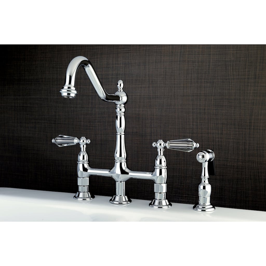 Kingston Brass Wilshire Bridge Kitchen Faucet with Brass Sprayer