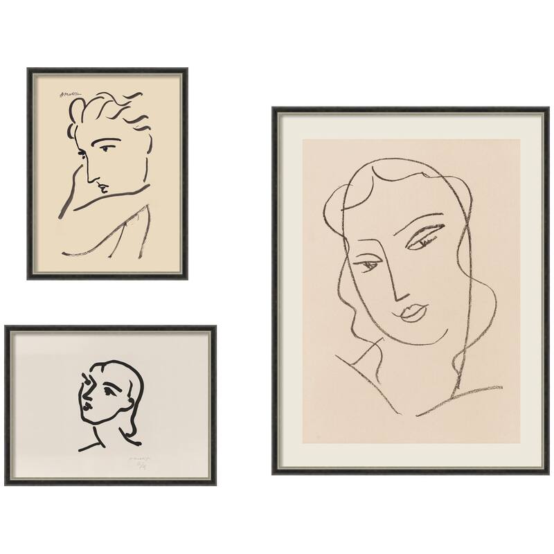 Kate and Laurel Henri Matisse Portrait 3 Piece Framed Wall Art Print Set by Nostalgia Prints - 3 Piece Set 14x19/25x33