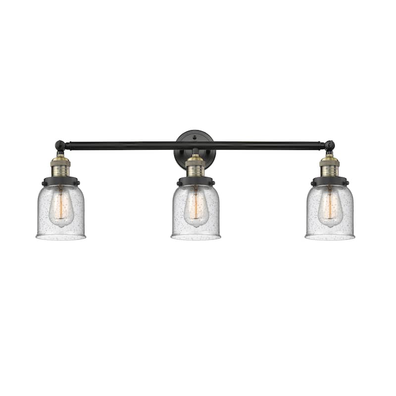 Innovations Lighting Small Bell 3 Light 30" Wide Bathroom Vanity Light - Black Antique Brass / Seedy