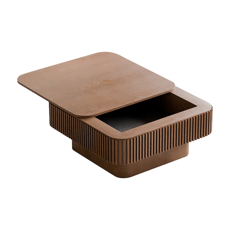 Modern 31.5" Square Coffee Table with Storage Solid Wood Veneered Accent Table for Living Room or Bedroom