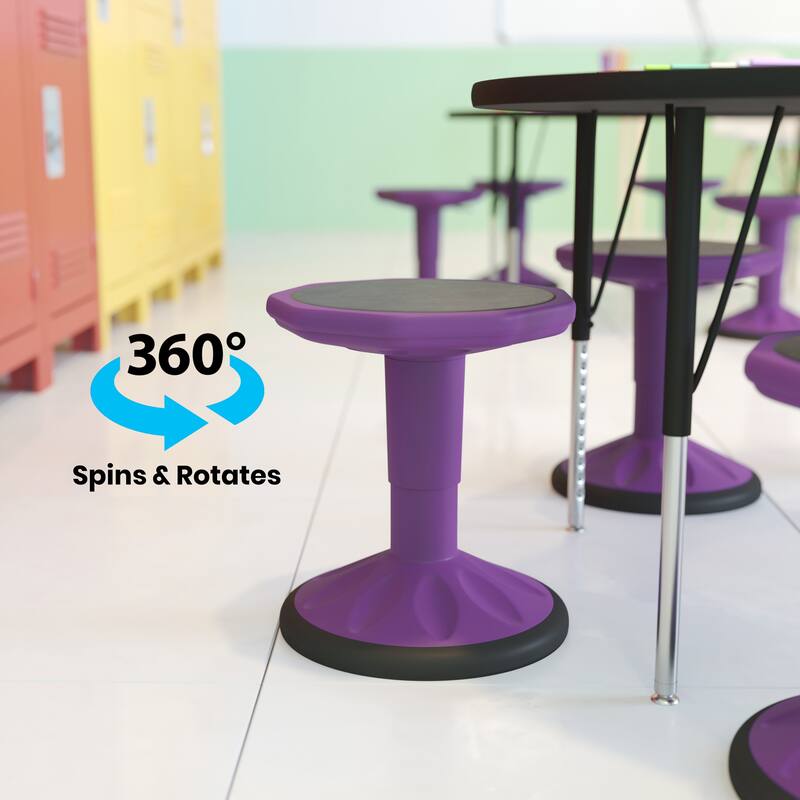 Kids Adjustable Height Active Learning Stool for Classroom and Home - 13"D x 13"W x 13.5" - 18.25"H