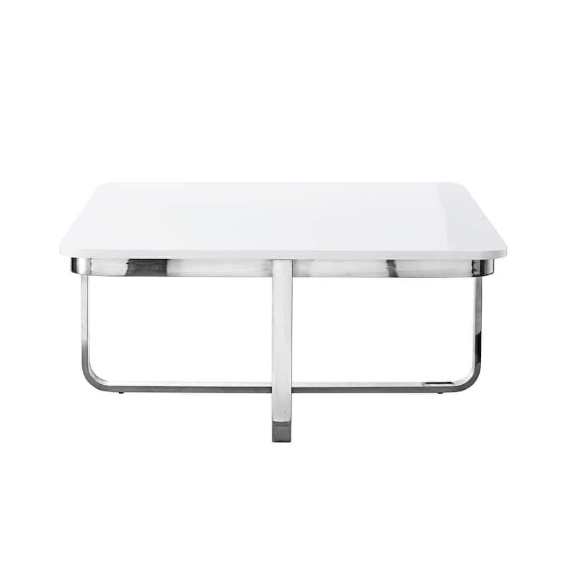 35" Sleek Square Coffee Table with Chrome Cross Legs and Stainless Steel Frame Modern Wood Design - 35.4”L x 35.4”W x 15.6”H