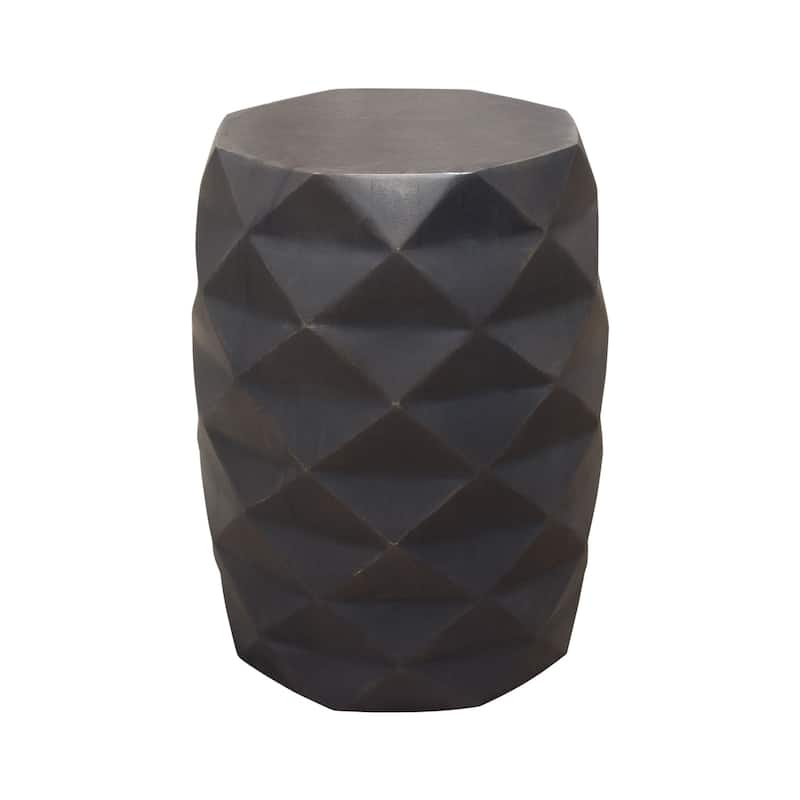 Fery Side End Table, 14 Inch, Smoke Gray Mango Wood w Geometric Motifs