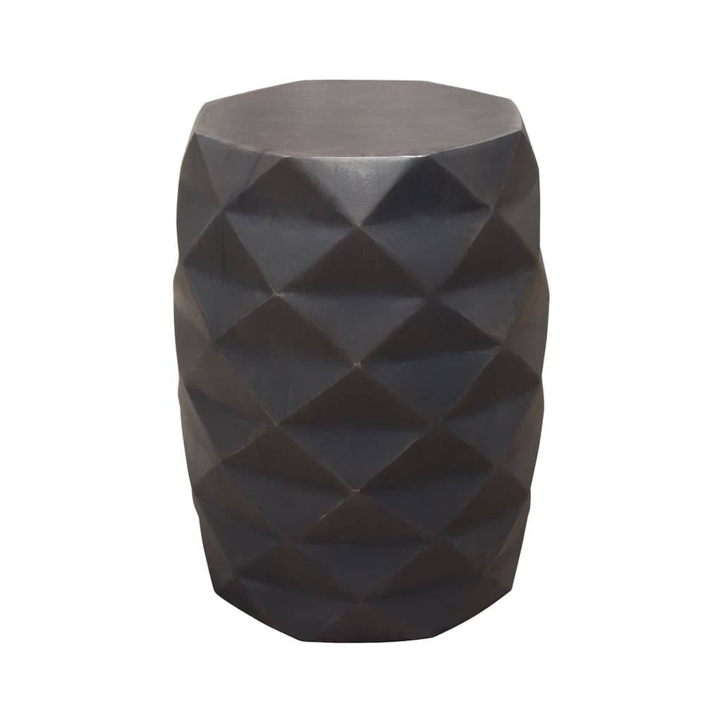 Fery Side End Table, 14 Inch, Smoke Gray Mango Wood w Geometric Motifs
