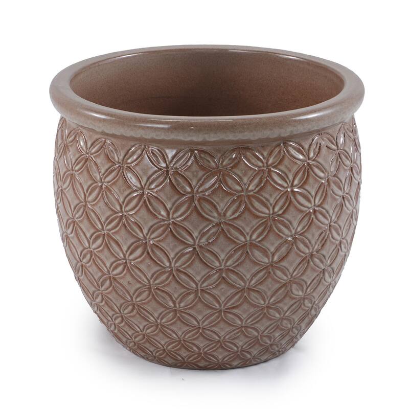 3-Piece Designer Ceramic Planter Set Weatherproof Striped Collection with Drainage