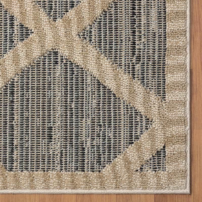 Nautica Indoor/Outdoor Modern Geometric Beige/Multi High-Low Rug
