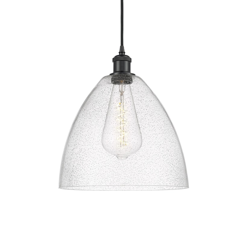 Innovations Lighting 516-1P-15-12 Bristol Pendant Bristol Glass 12" - Matte Black / Seedy