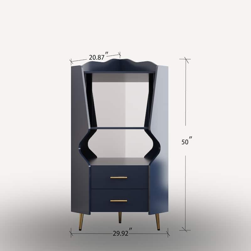 GDFStudio - Elowen Wood Corner Mirrored Back Sideboard with 2 Storage Shelves and 2 Drawers