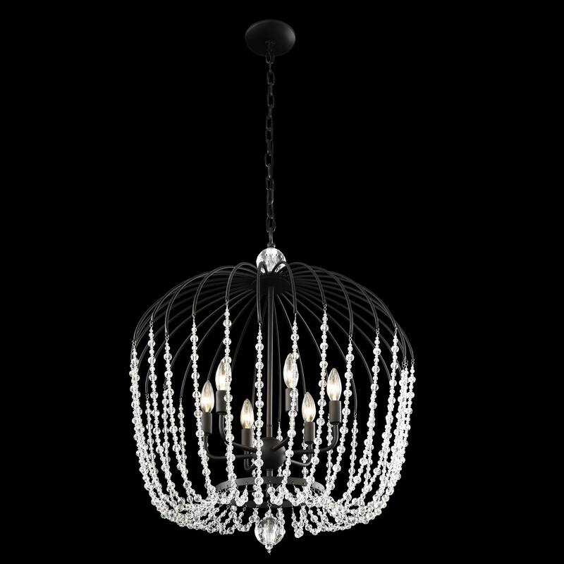 Varaluz Voliere 6-Light Crystal Tall Pendant - Matte Black