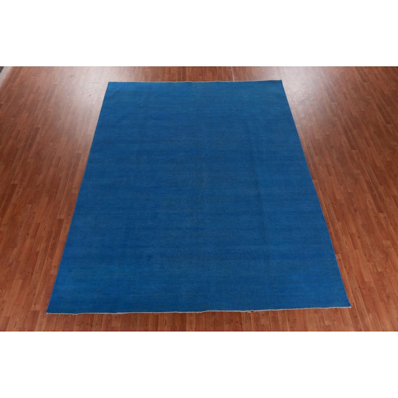 Hand Knotted Oriental 100% Wool Carpet Modern Solid Navy Blue & Blues Gabbeh Area Rug - 11' 8'' X 9' 1''