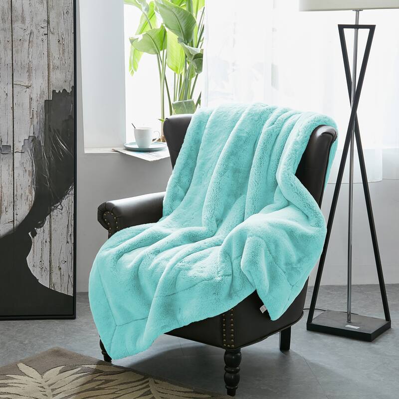 Heavy FauxFur Throw -50''x60''/60''x80'' - 60" x 80" - Bleached Aqua
