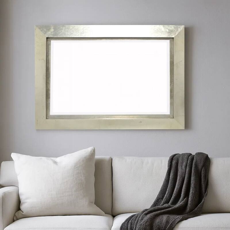 Contemporary Style Rectangular Wooden Frame Wall Mirror, Silver