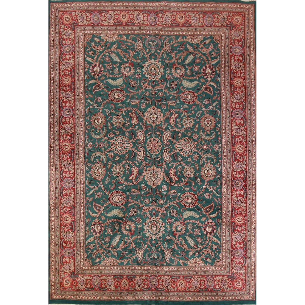 Hand Knotted Oriental 100% Wool Carpet Traditional Floral Green Agra Area Rug - 13' 7'' X 10' 0''