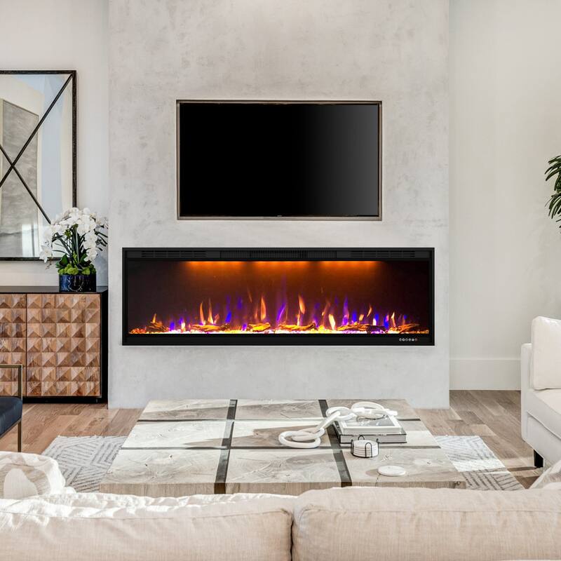 52" 1500W Inserted Wall Mounted Modern Smart Electric Fireplace Heater with APP Control and Remote