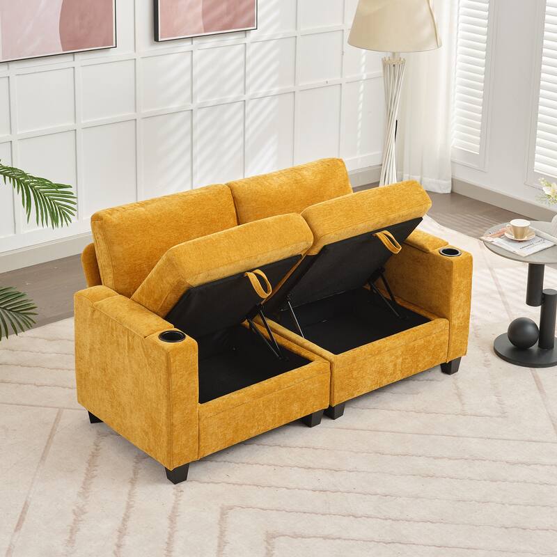 Chenille Sectional Sofa, Hidden Storage & Modular Design