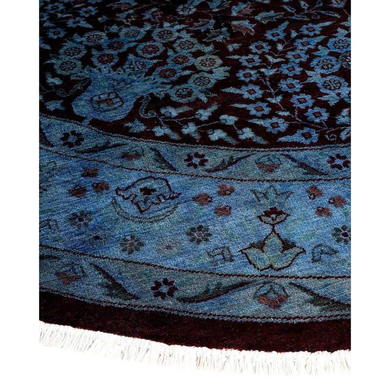 Overton Hand Knotted Wool Vintage Inspired Modern Contemporary Overdyed Blue Round Area Rug - 6' 1" x 6' 1"