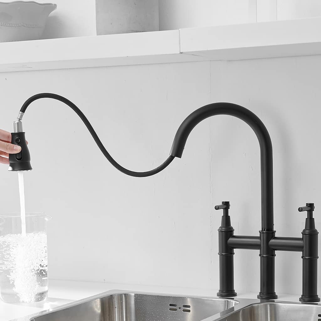 8-in Widespread Pull Down Kitchen Spray in Matte Black,Brushed Nickel