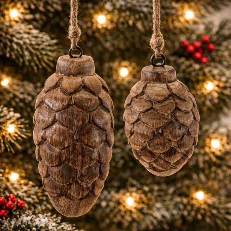 Wooden Pine Cone Ornament Set of 24 - 5" & 5.75"H