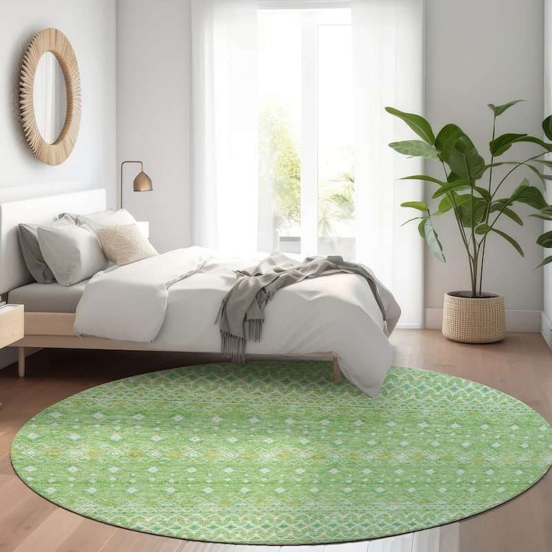 Machine Washable Indoor/ Outdoor Chantille Morrocan Boho Rug - Aloe - 8' x 8'