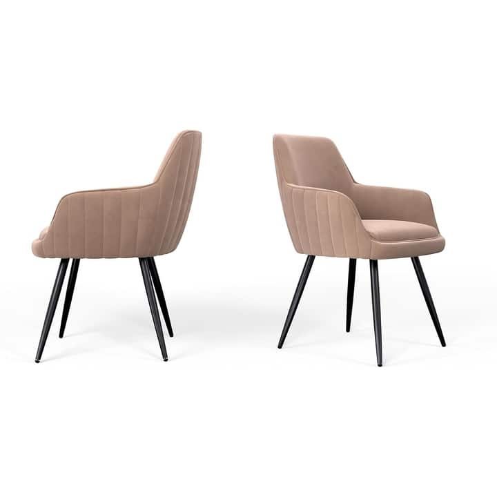 Brown Modern Mid-Century Upholstered Accent Chair with Channel-Tufted Back, Set of 2