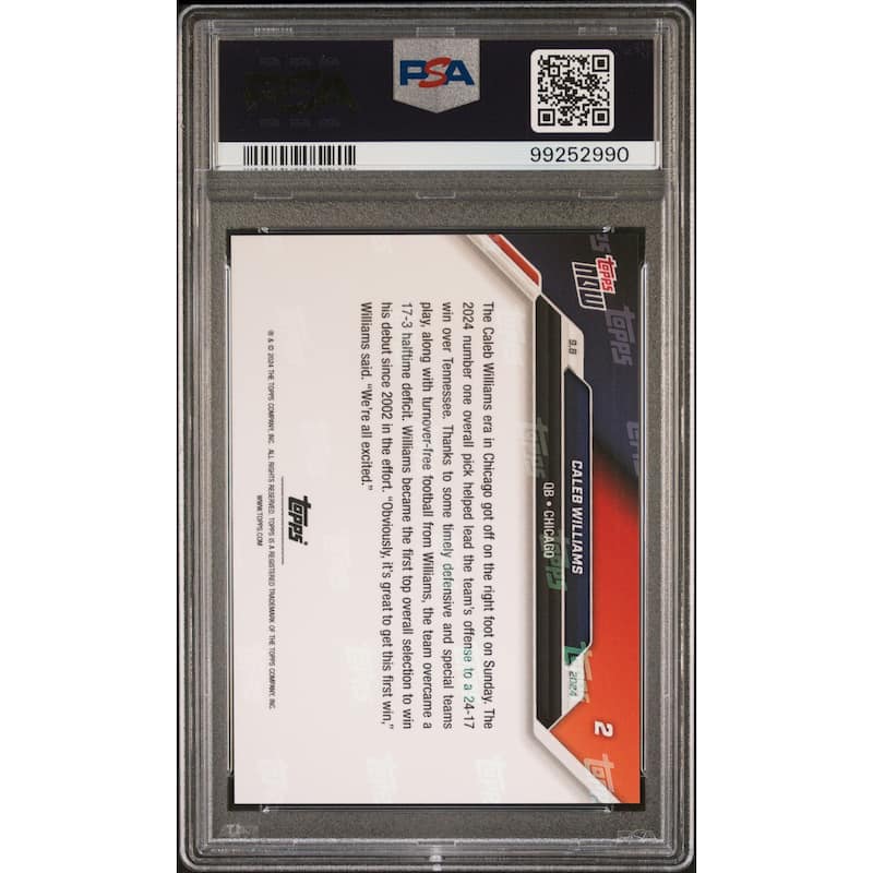 Caleb Williams 2024 Topps Now Football NFL Debut Rookie Card #2 Graded PSA 10 Cert # 99252990 - 8' x 11'