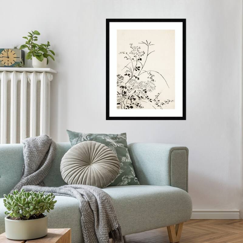 Autumn Flowers and Grasses (1762) by Miyazaki Yuzen Wood Framed Wall Art Print