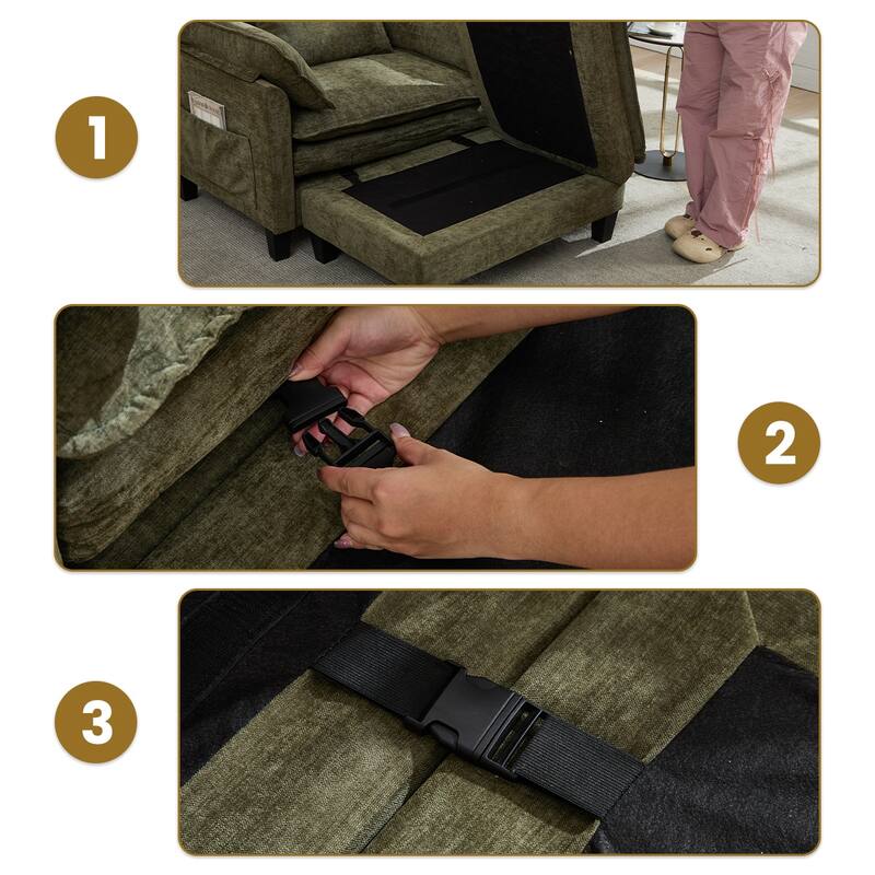 Oversized Single Sofa Chair with Ottoman, Double-Layer Seat Cushion, Chenille Fabric Lounge Chair, Living Room Reading Chair