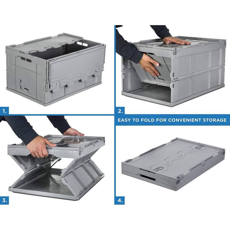 Mount-It! Collapsible Plastic Storage Crate Collapsible Utility Distribution Container with Attached Lid - MI-908