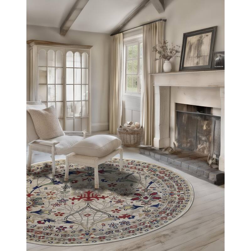 Ivory Traditional Oriental Morris Area Rug - Elegant and Timeless Design - 4' Round
