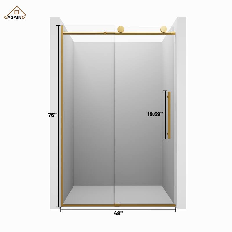 CASAINC 48 in. W x 76 in. H Sliding Frameless Shower Door with Tempered Glass